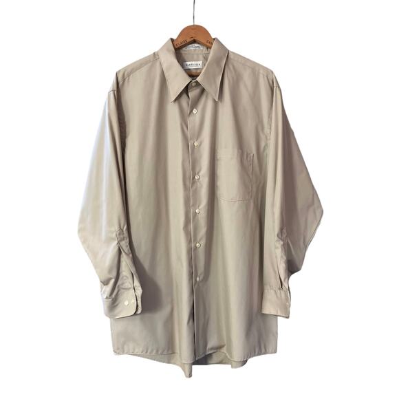 Van Heusen Men's Tan Poplin Long Sleeve Button-Up Dress Career Shirt SZ 17 1/2 - Picture 1 of 7